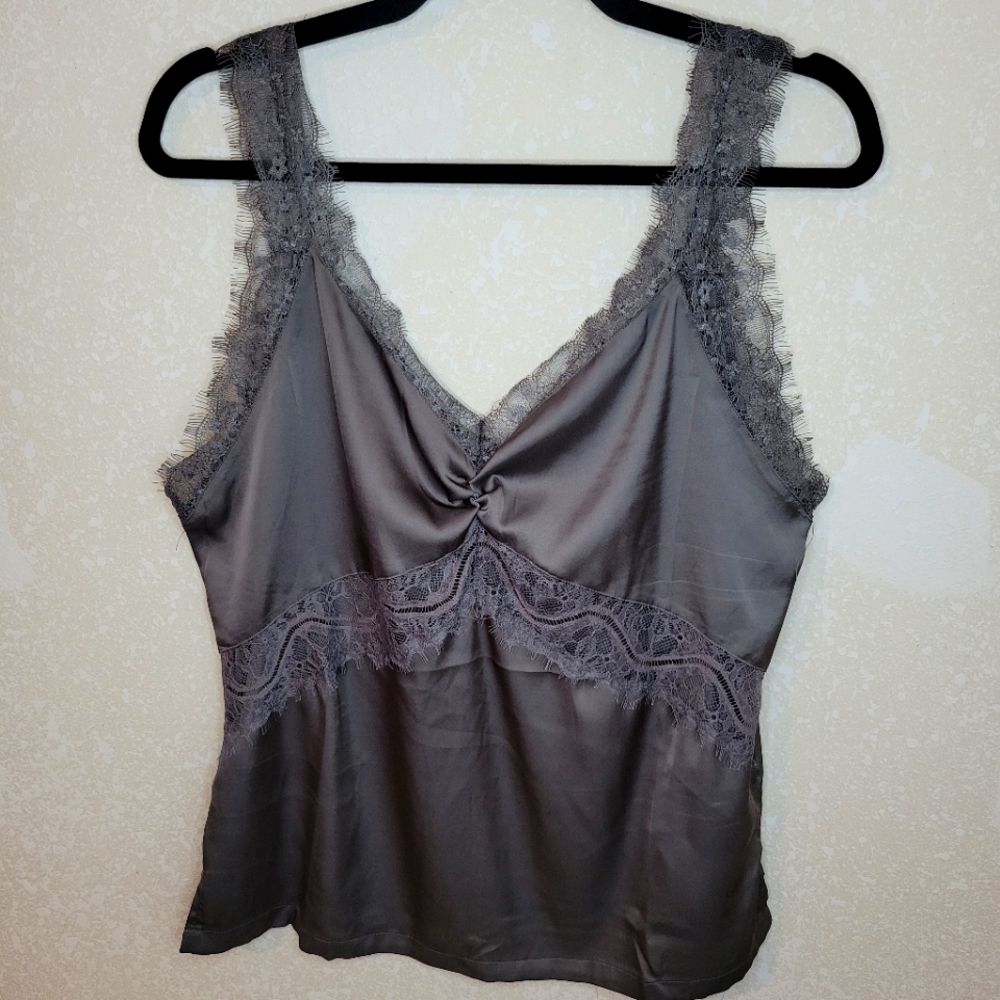 FOREVER21 Grey lace satin top
